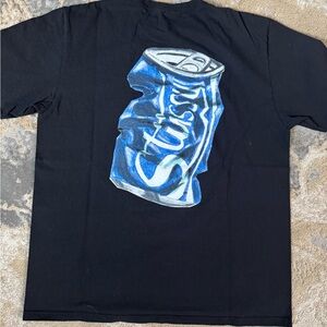Black Stussy T-Shirt with Blue Soda Can